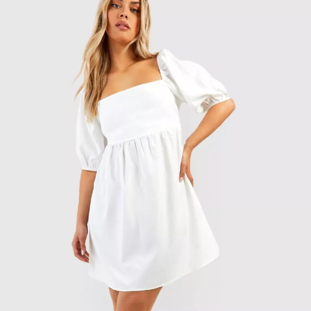 Woven Puff Sleeve Smock Dress